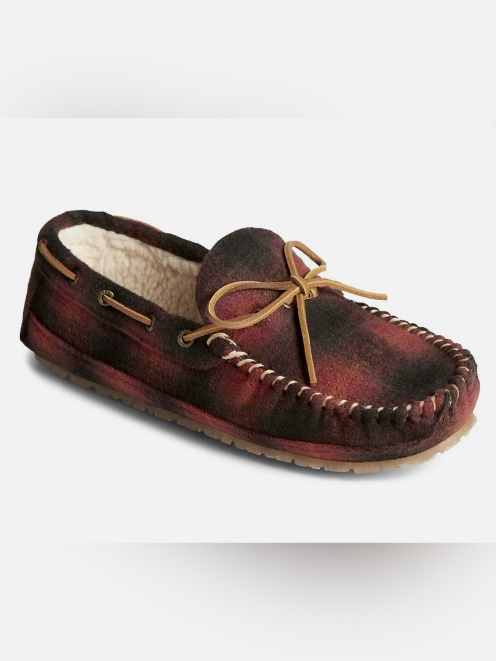 NEW SPERRY TOP-SIDER RED PLAID FAUX SHEARLING BRANDON SLIPPERS MOCCASIN SHOES 10